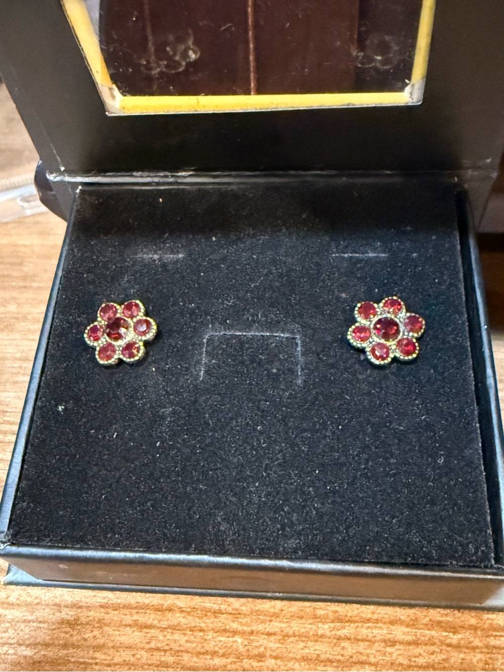 Michal Negrin Gold-Tone Floral Stud Earrings with Red Swarovski Stones